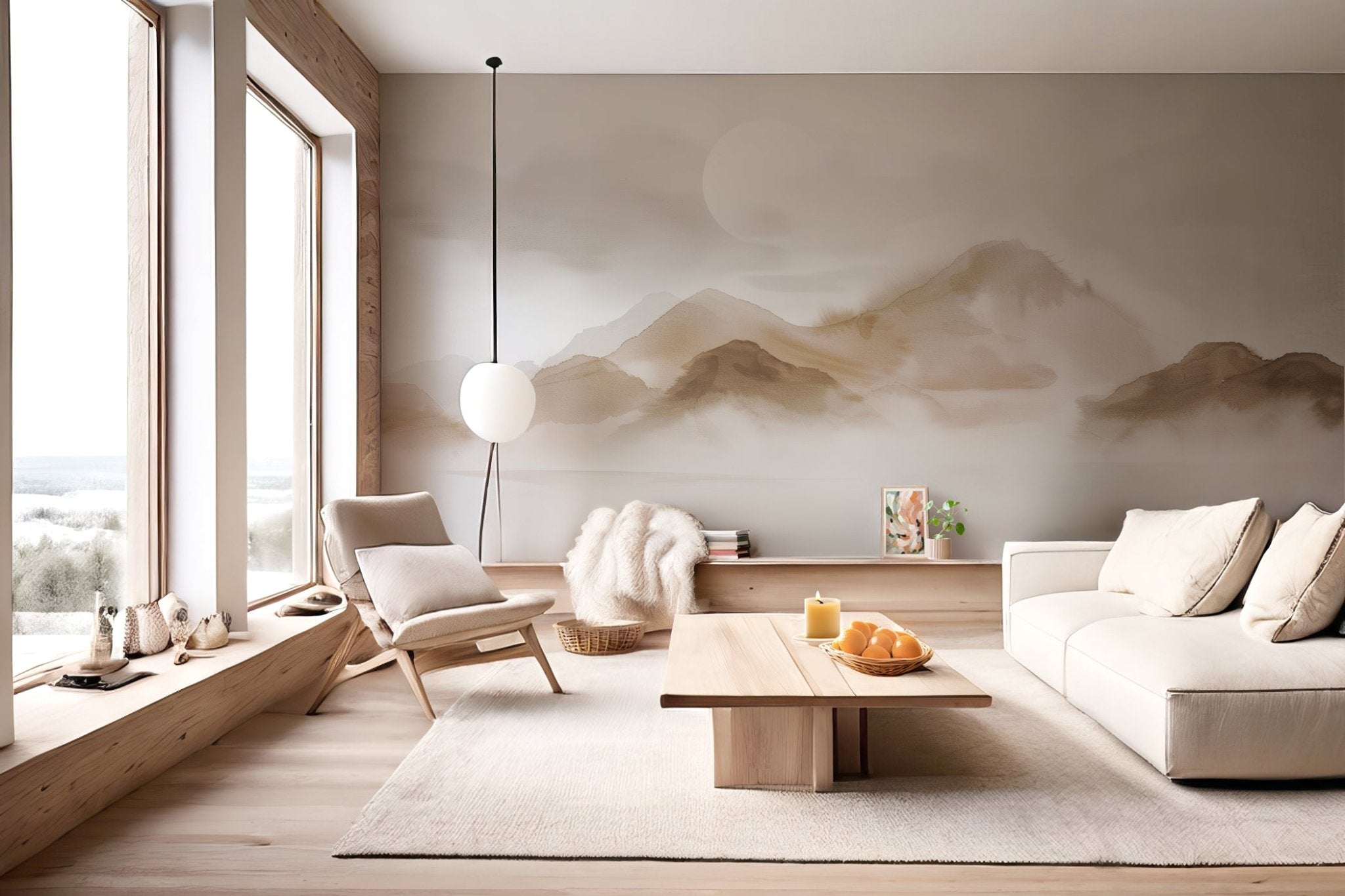 Papier peint montagnes voilées – Lueur sépia, XXL, tendance