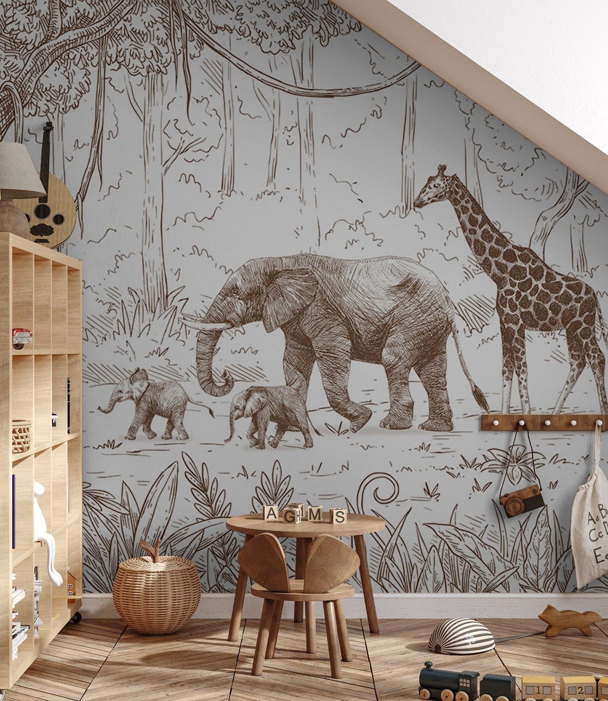 Monochrome jungle children's wallpaper