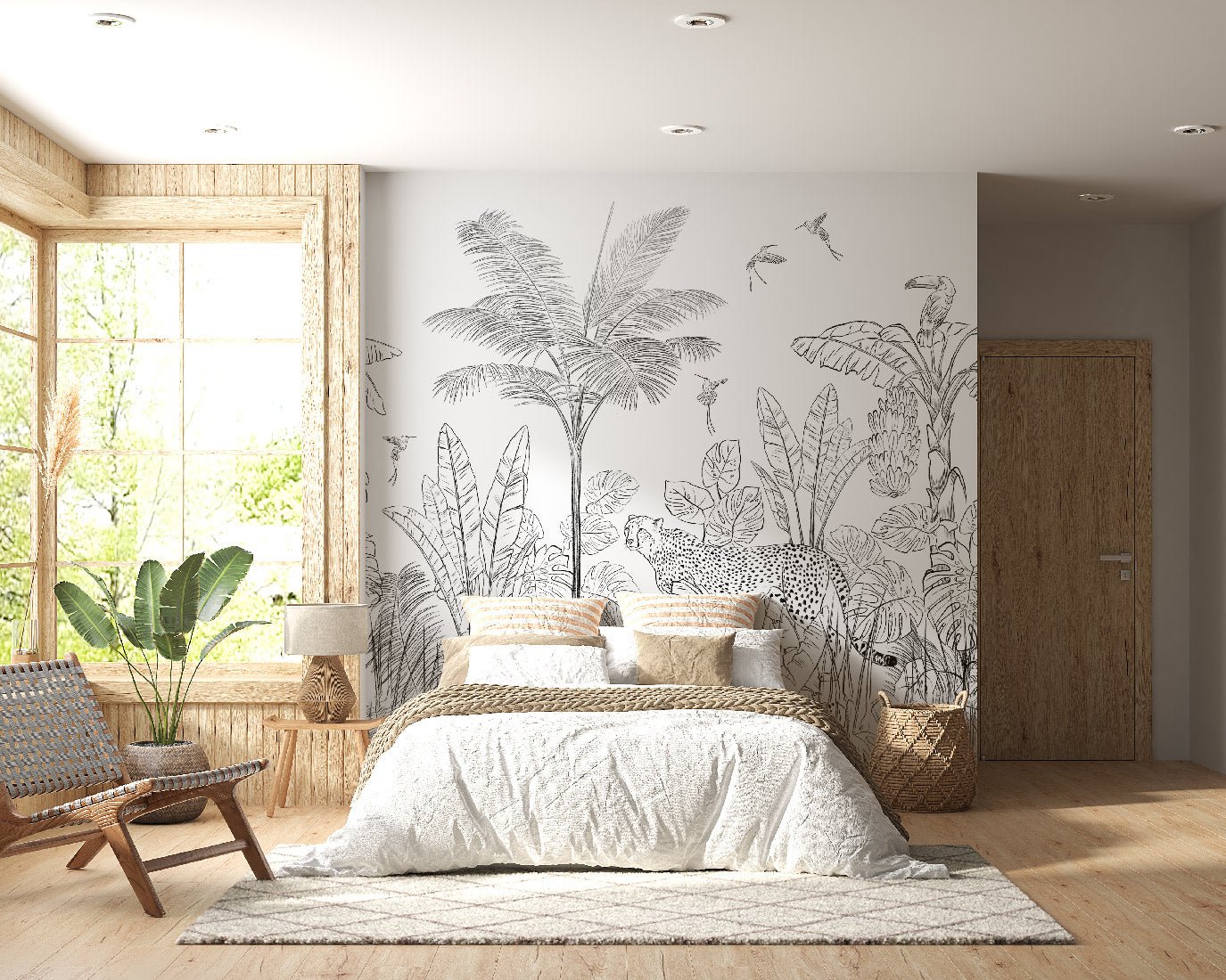 Papier peint jungle noir et blanc léopard, XXL, tendance