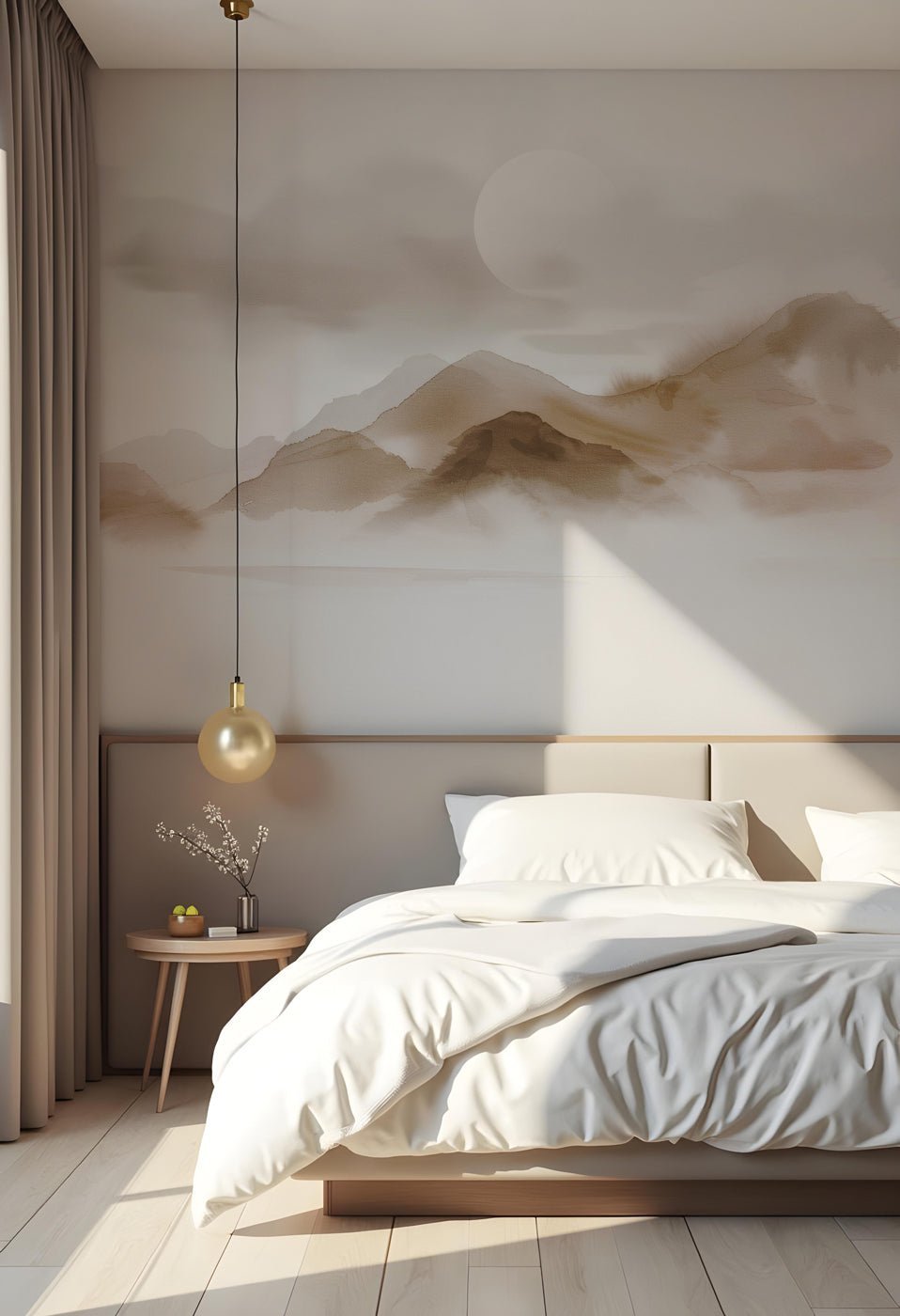 Wallpaper with misty mountains – Sepia glow