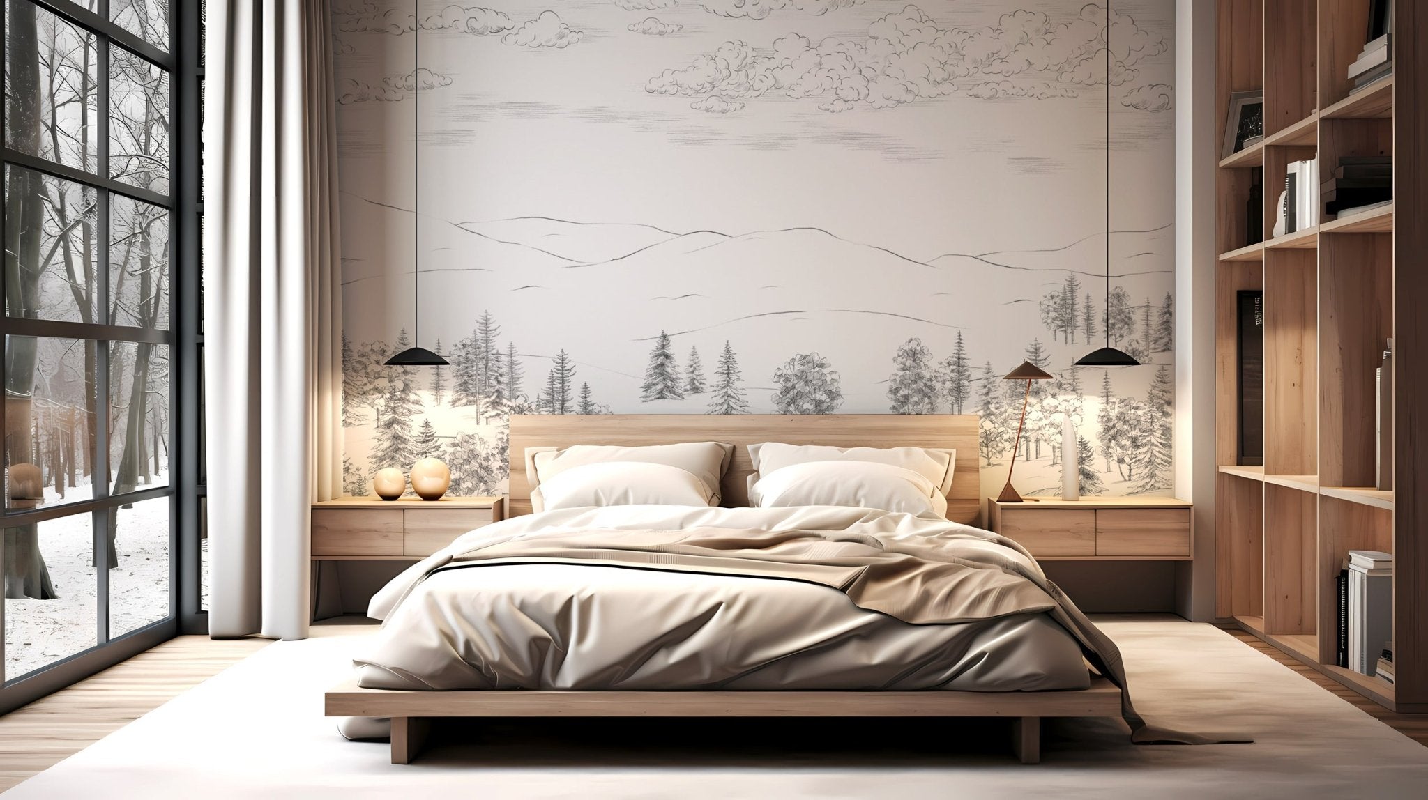 Papier peint montagne esquisse de Cimes, mural concept, tendance