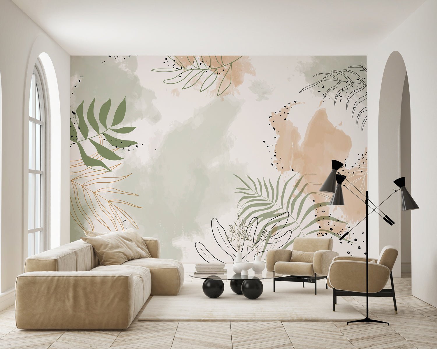 Papier peint panoramique aquarelle végétale - Muralconcept