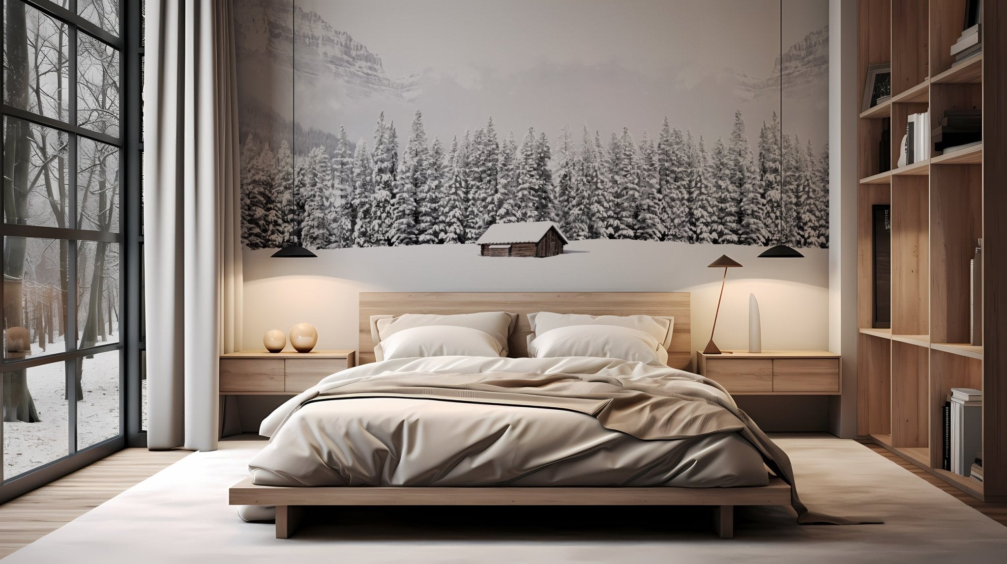 Papier peint panoramique chalet en montagne - Muralconcept