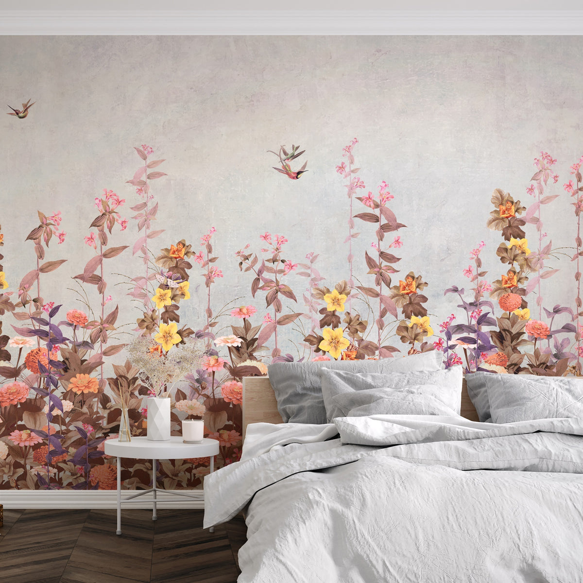 Panoramic wallpaper with climbing flowers