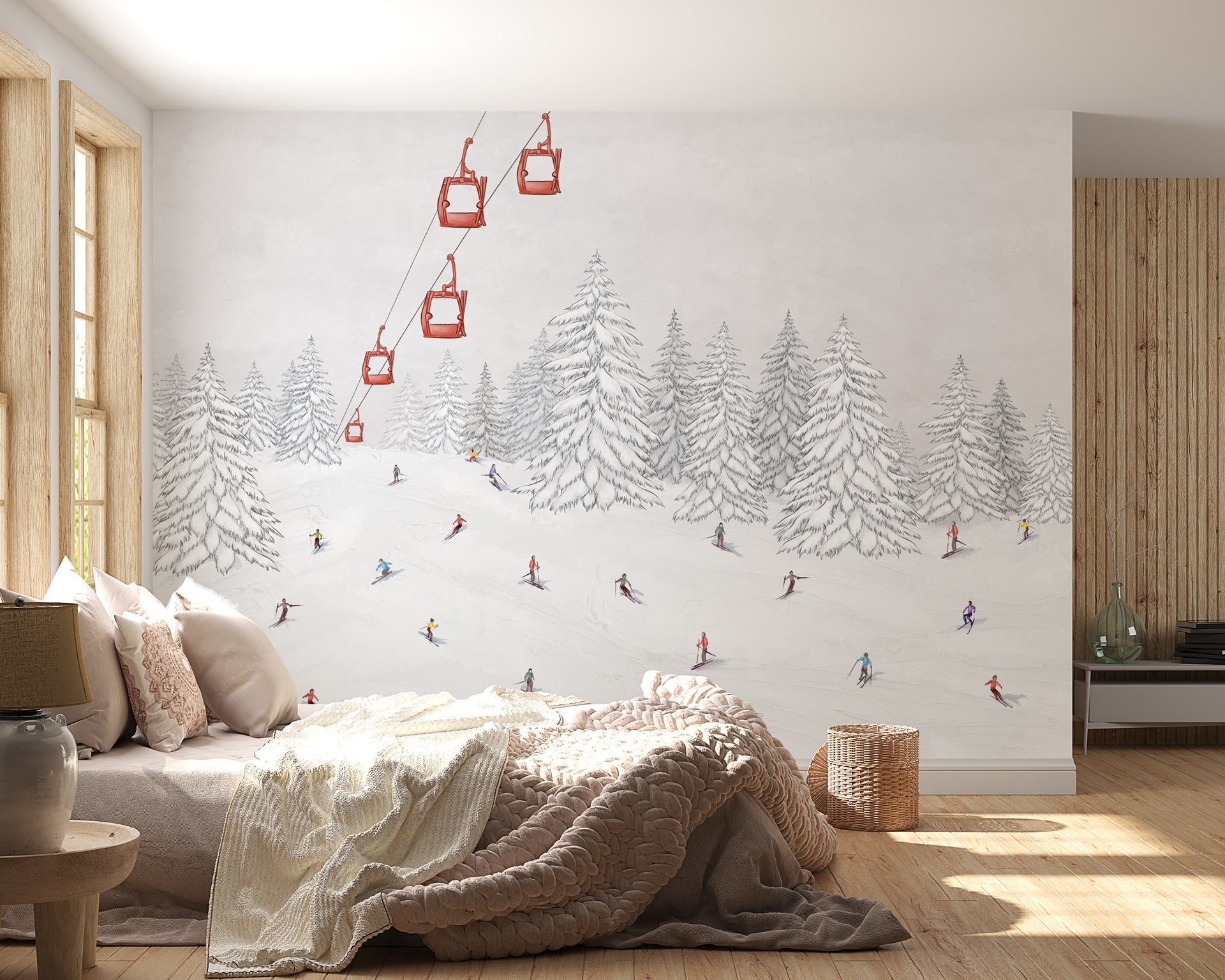 Papier peint télécabine skieurs colorés, XXL, tendance