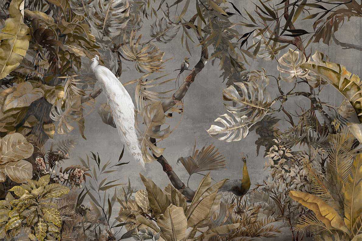 Papier peint panoramique paon blanc impérial, XXL, tendance