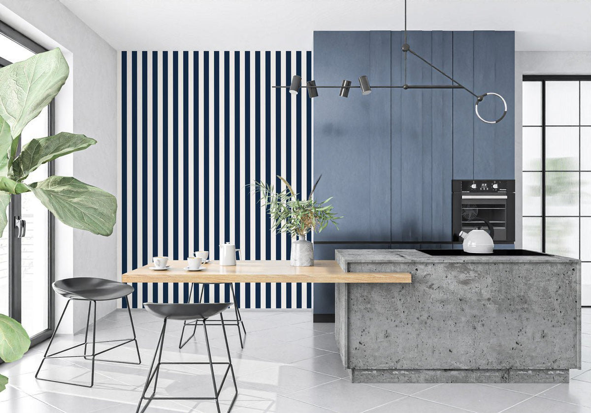 Navy blue retro stripe wallpaper