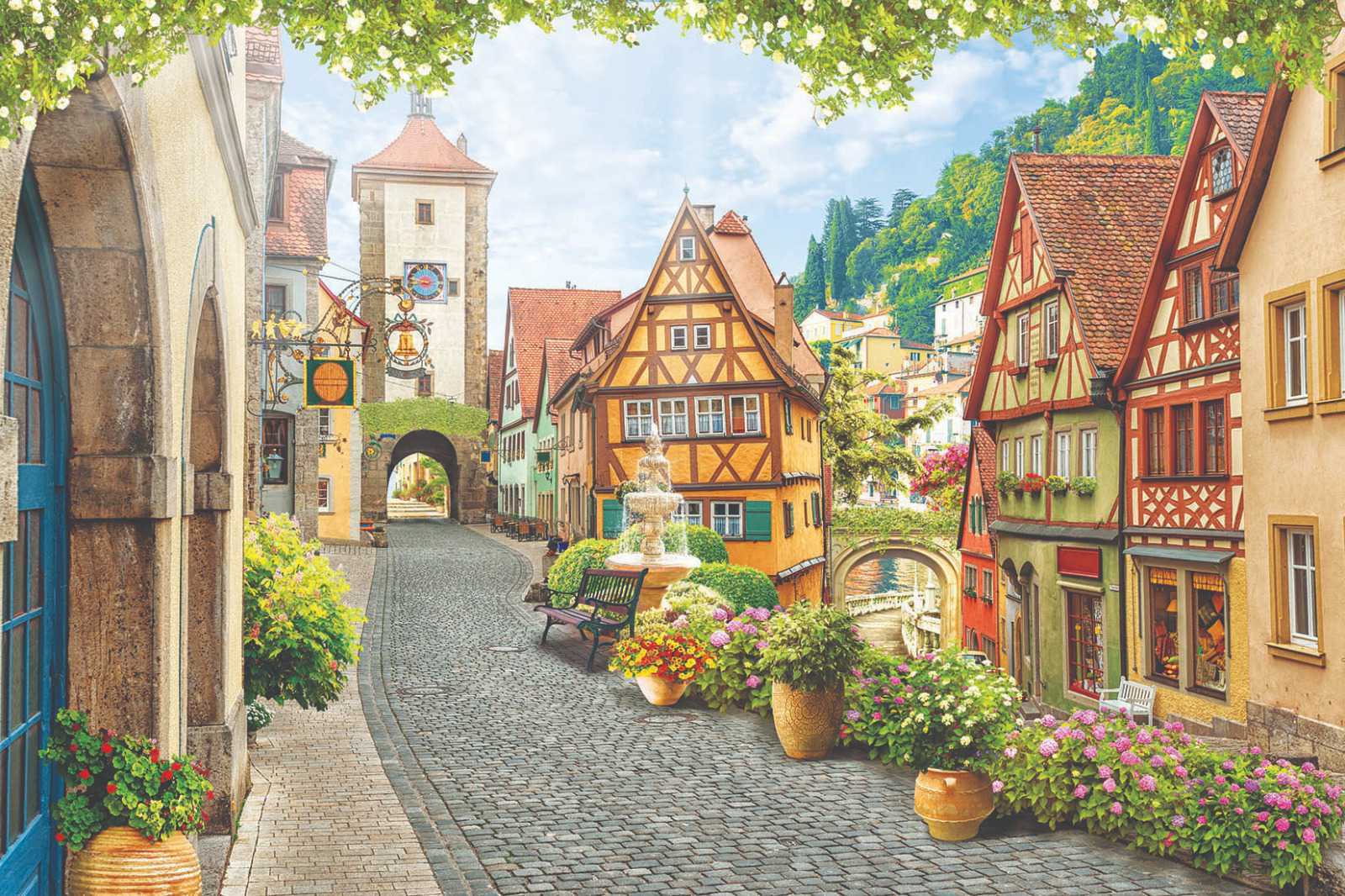 Papier peint ruelle fleurie Alsace