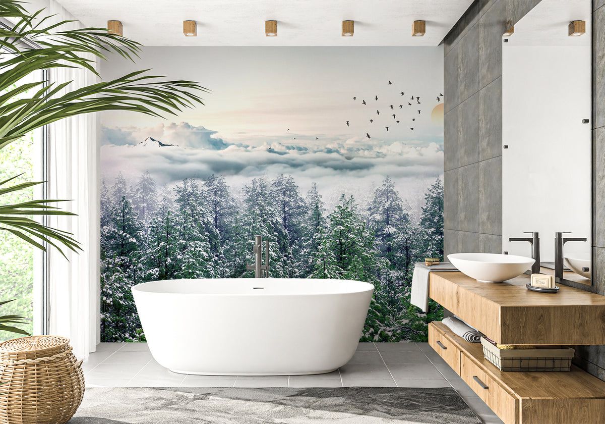 Snow fir forest bathroom wallpaper