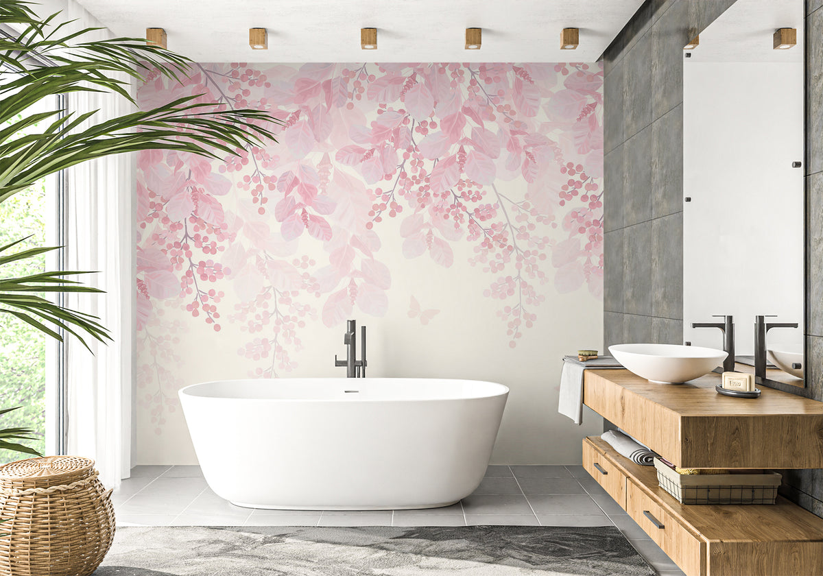 Blooming watercolor bathroom wallpaper