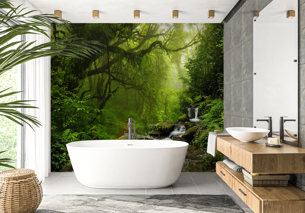 Waterfall & Forest bathroom wallpaper