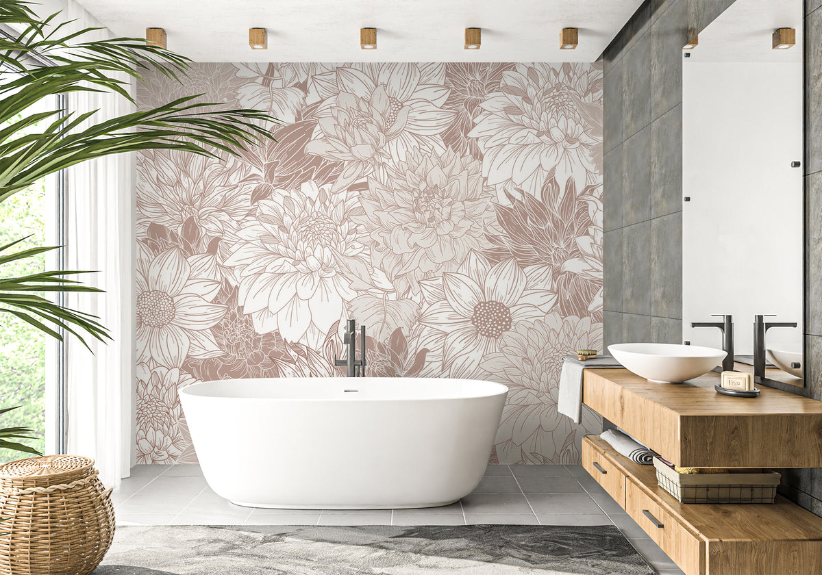 Dahlia flower bathroom wallpaper