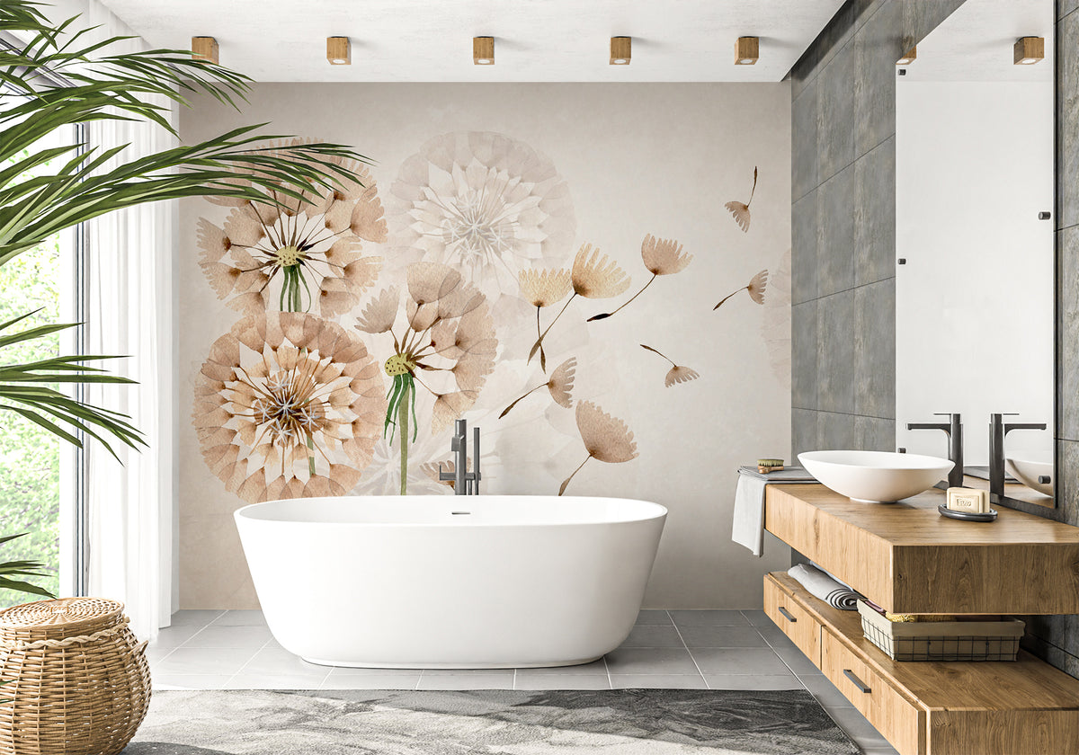 Dandelion flower bathroom wallpaper