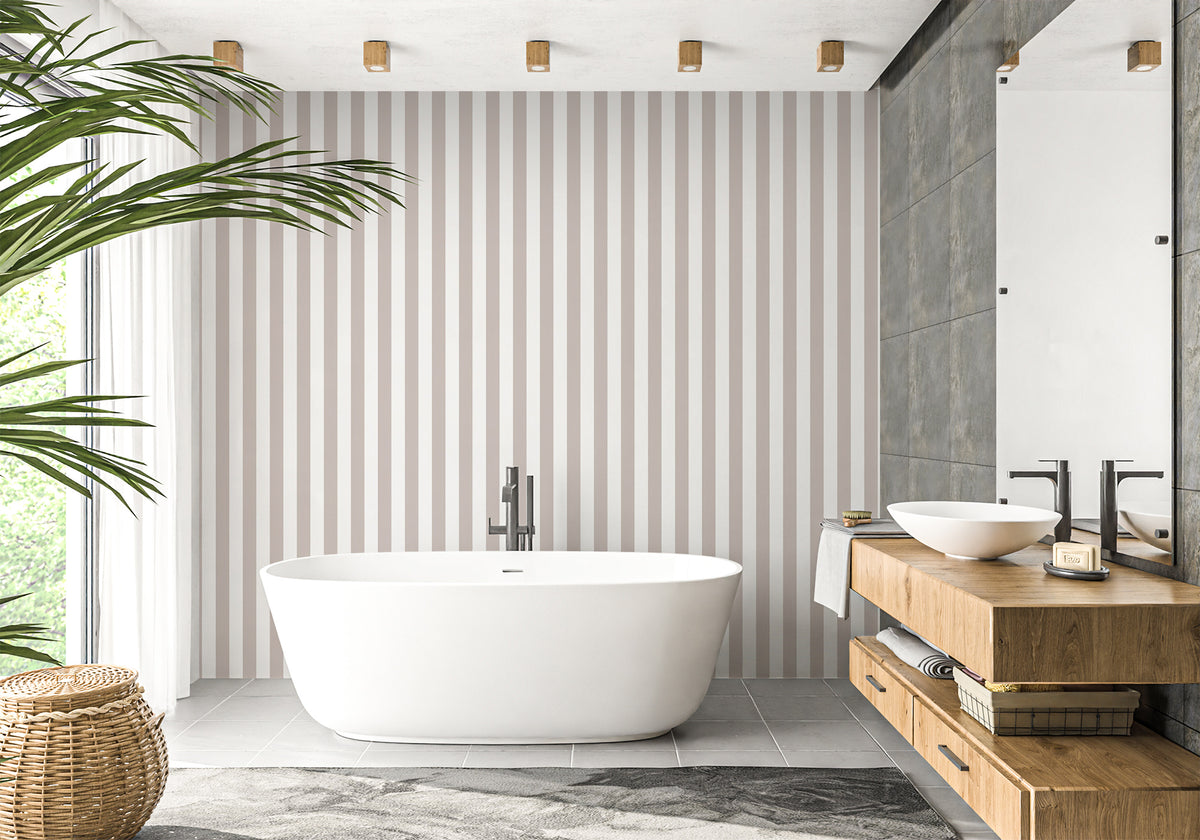 Beige retro striped bathroom wallpaper