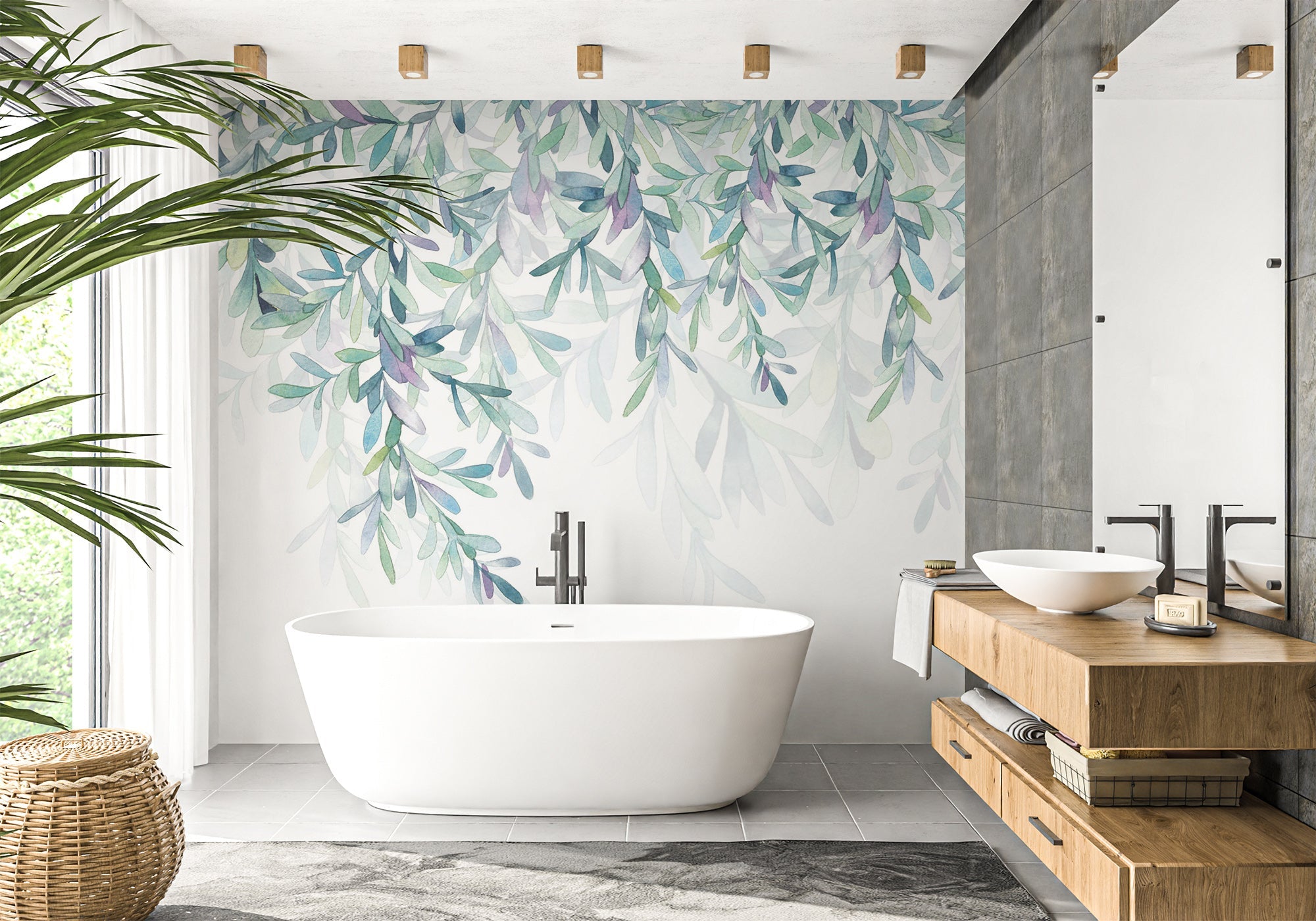 Papier peint salle de bain Végétal & Scandinave style, XXL, tendance