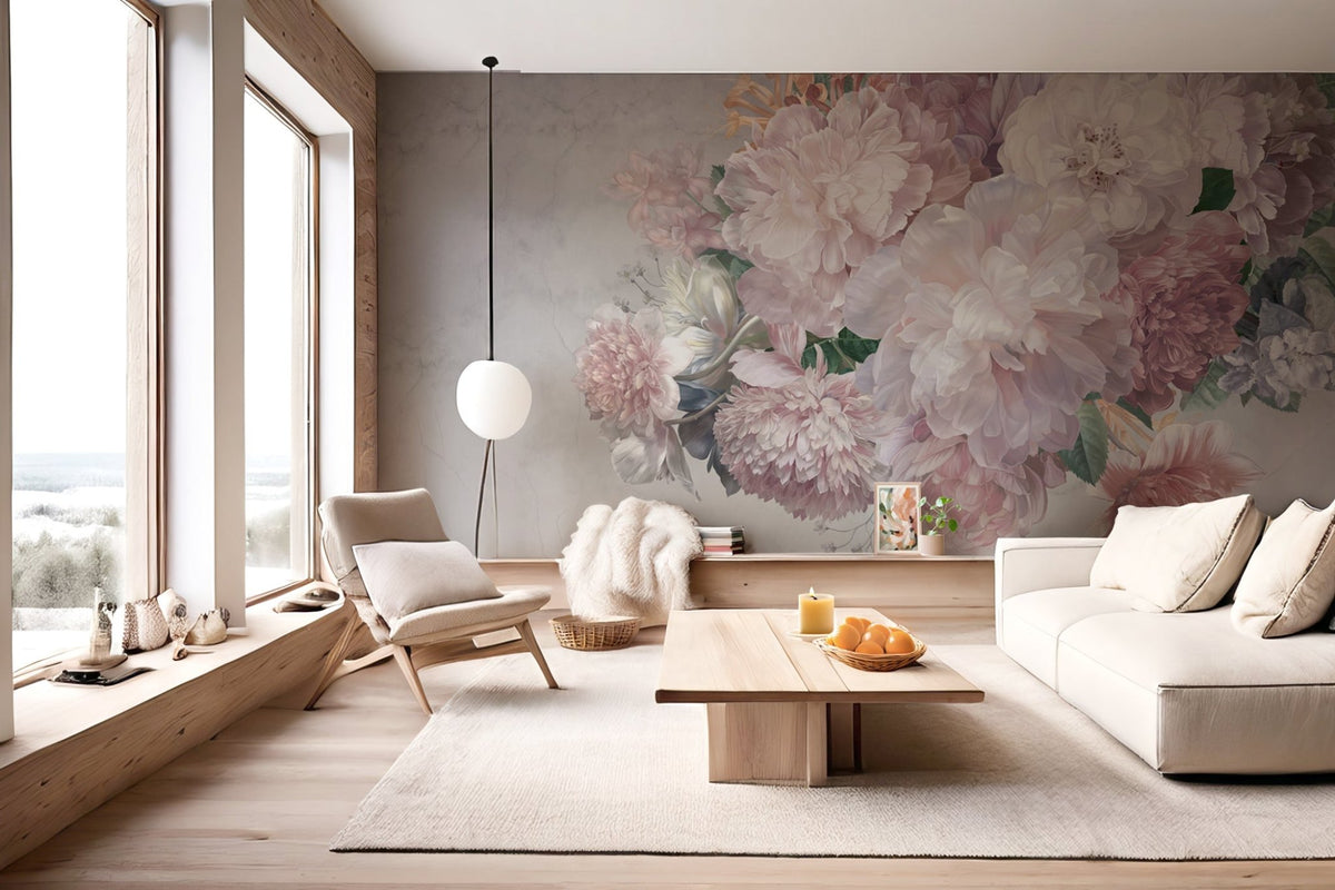 Peonies panoramic wallpaper