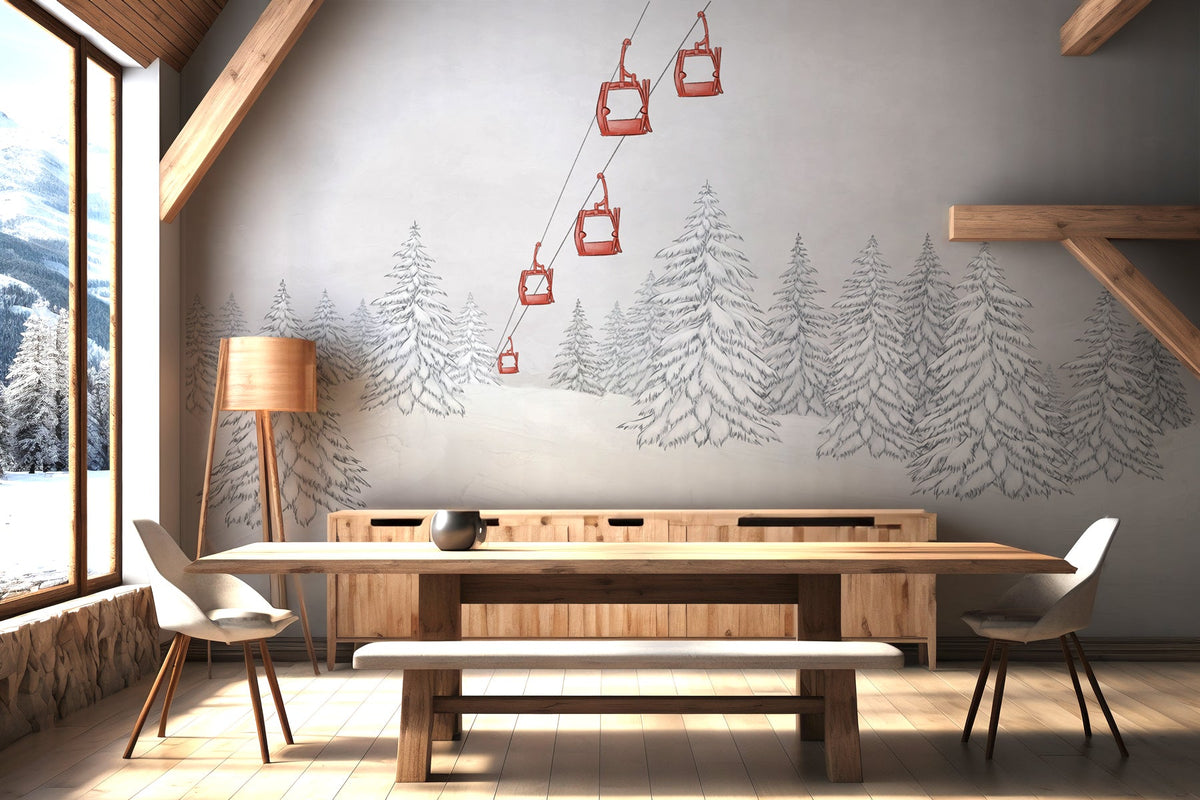 Red wallpaper for mountain gondola