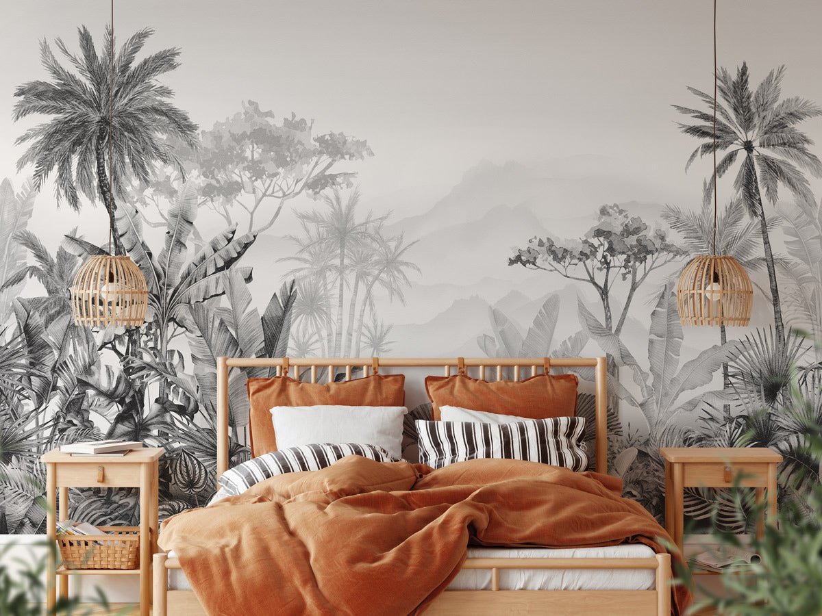 Papier peint tendance tropical noir et blanc - Muralconcept