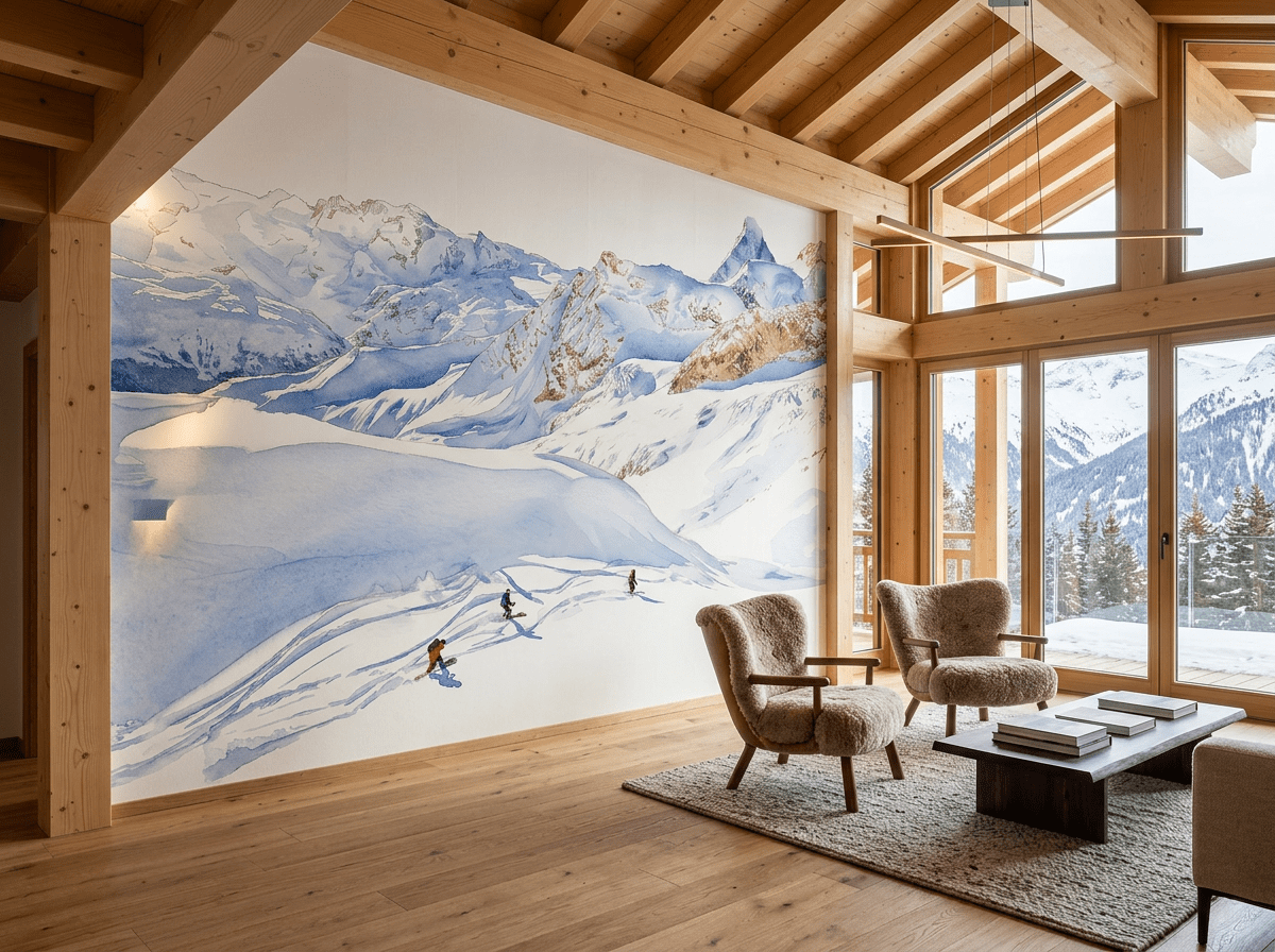 Papier peint heliski Zermatt – Montagnes suisses en aquarelle - Muralconcept