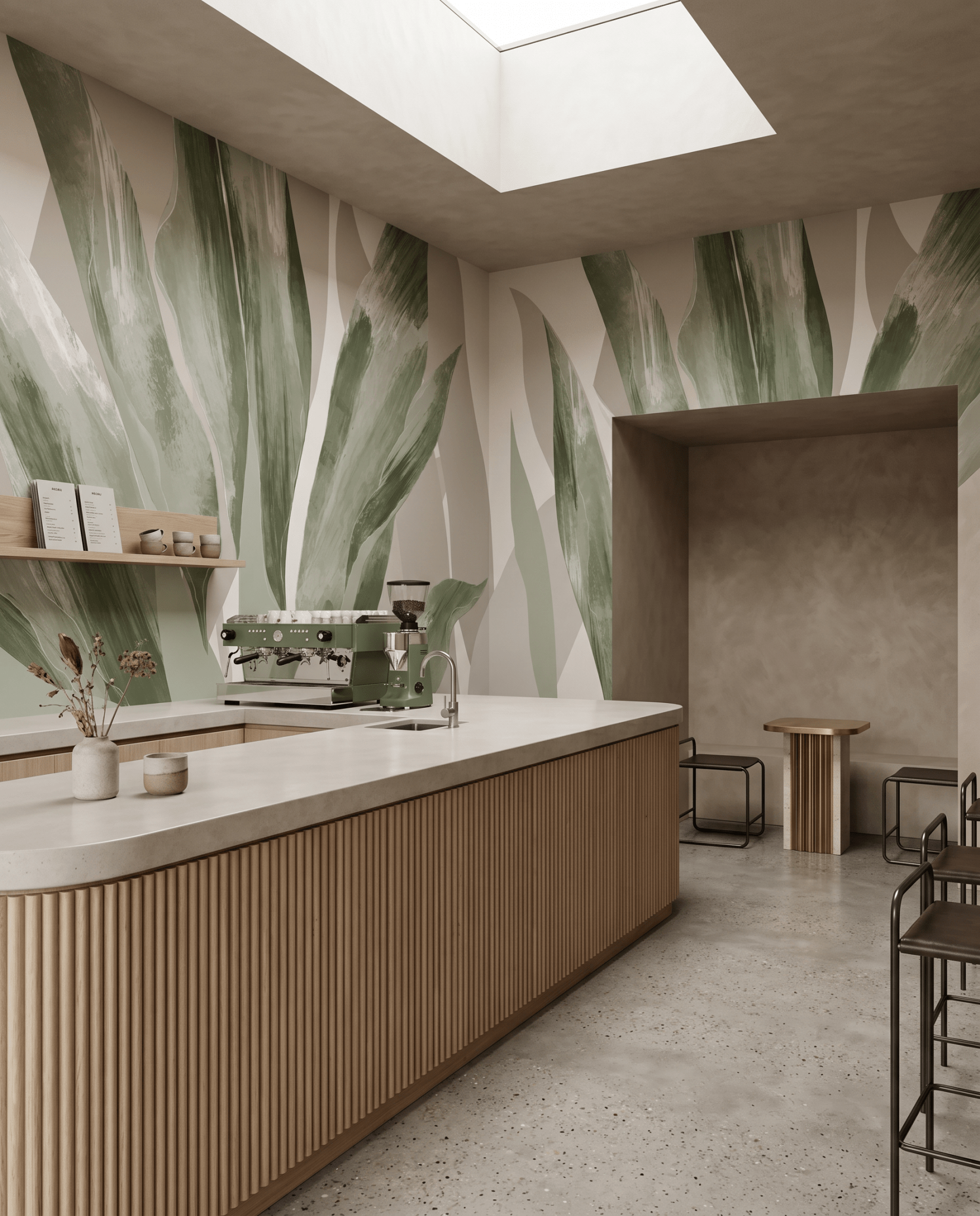 Papier peint étoffe bicolore taupe vert - Art raffiné - Muralconcept