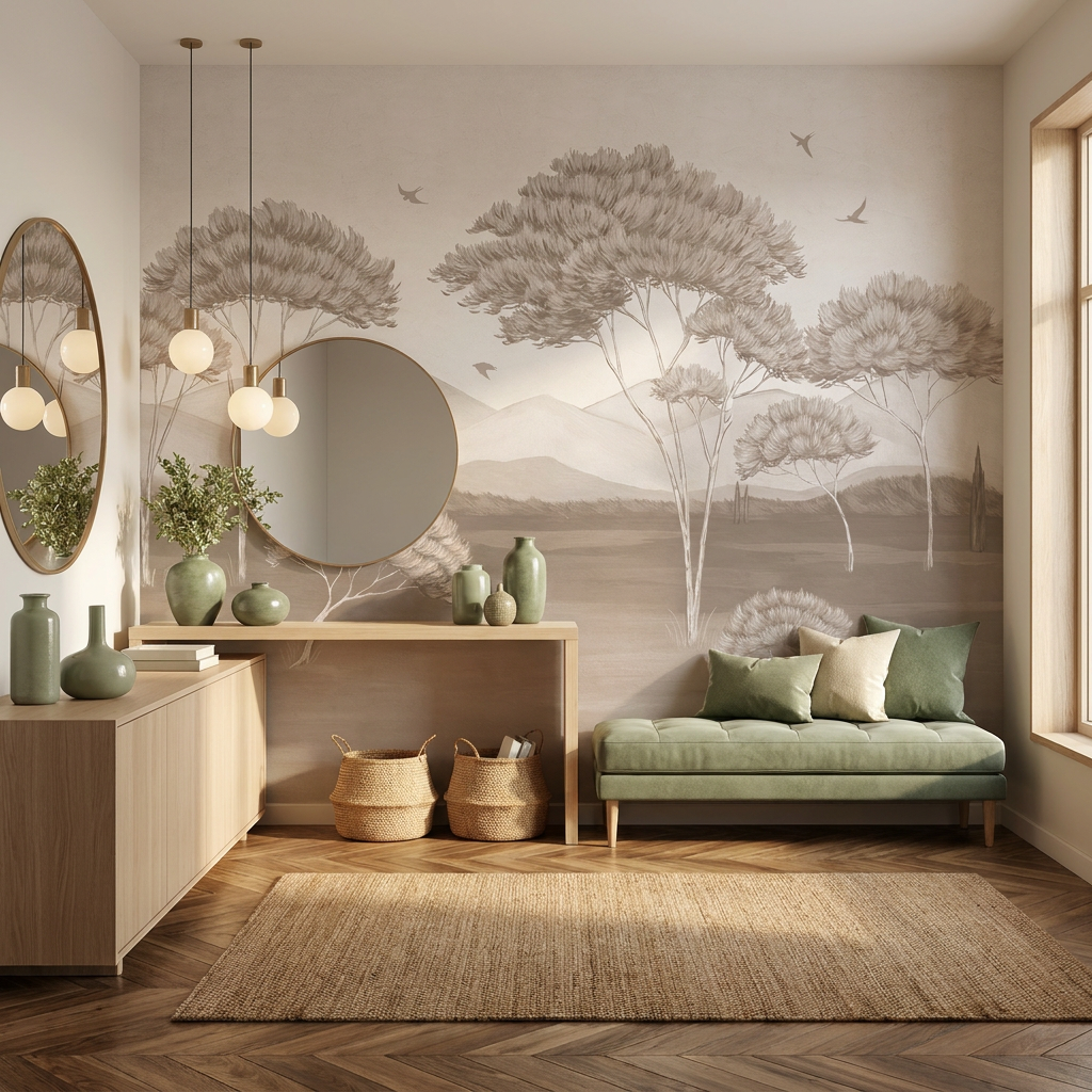 Panoramic wallpaper - The Pines of Provence (antique sepia)