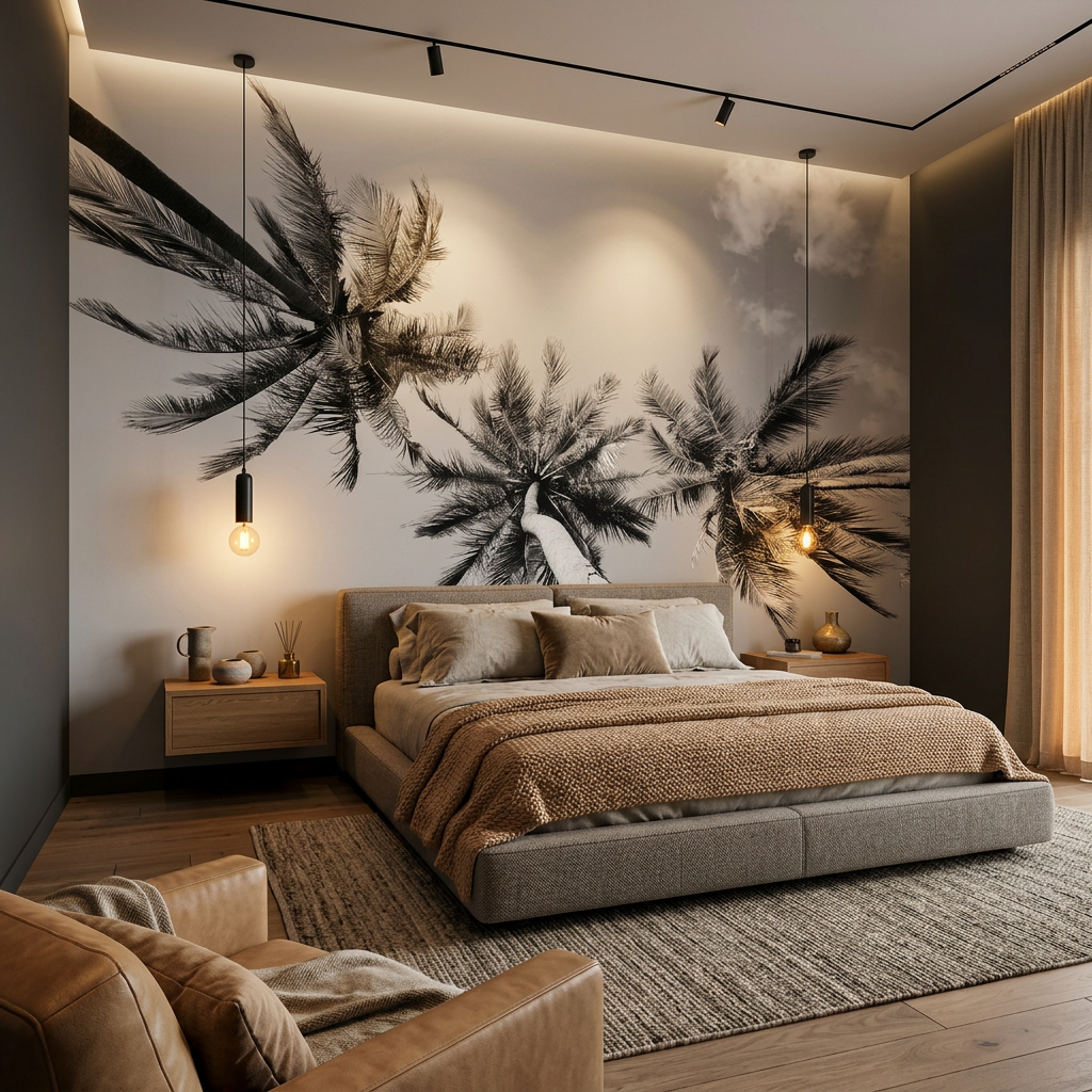 Papier peint photo palmier noir et blanc - Artiste photographe - Muralconcept