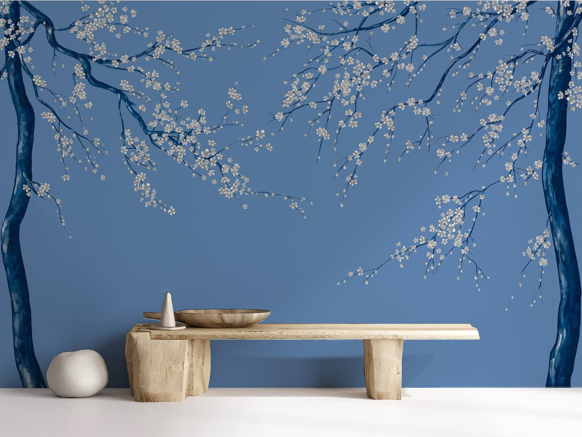 Sakura bluish flower panoramic wallpaper