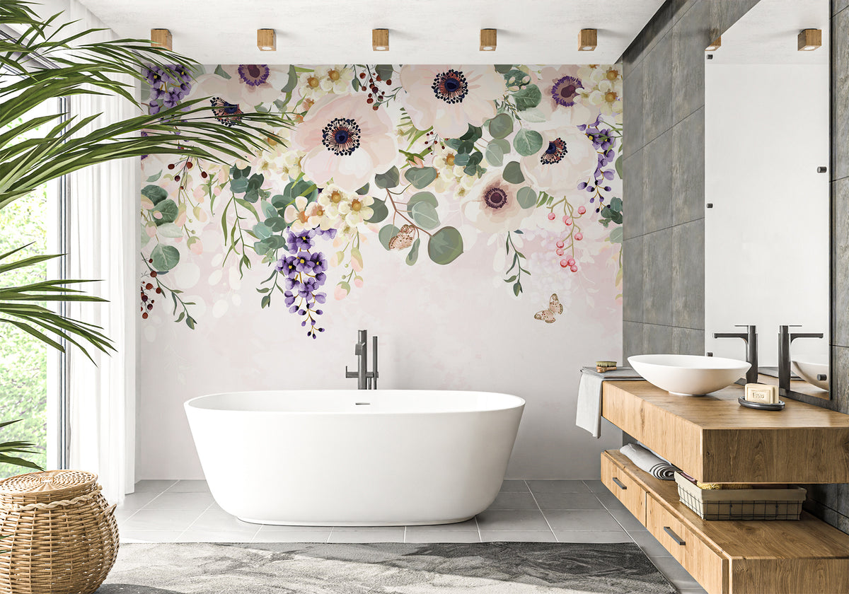 Bathroom wallpaper wonderful flowers