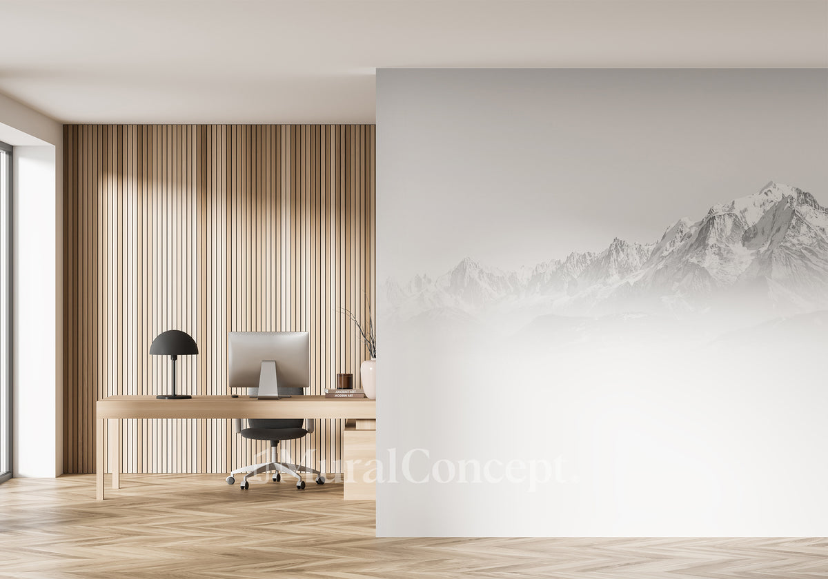 Mont Blanc office wallpaper in the mist black & white