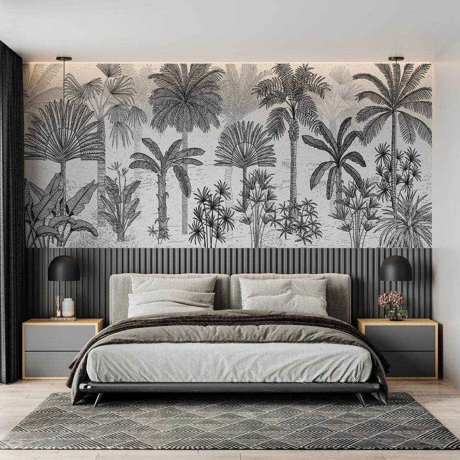 Trendy coconut tree jungle wallpaper engraving