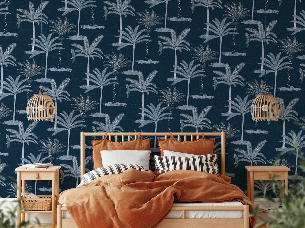Papier peint palmier jungle bleu - papier peint sur mesure francais - muralconcept