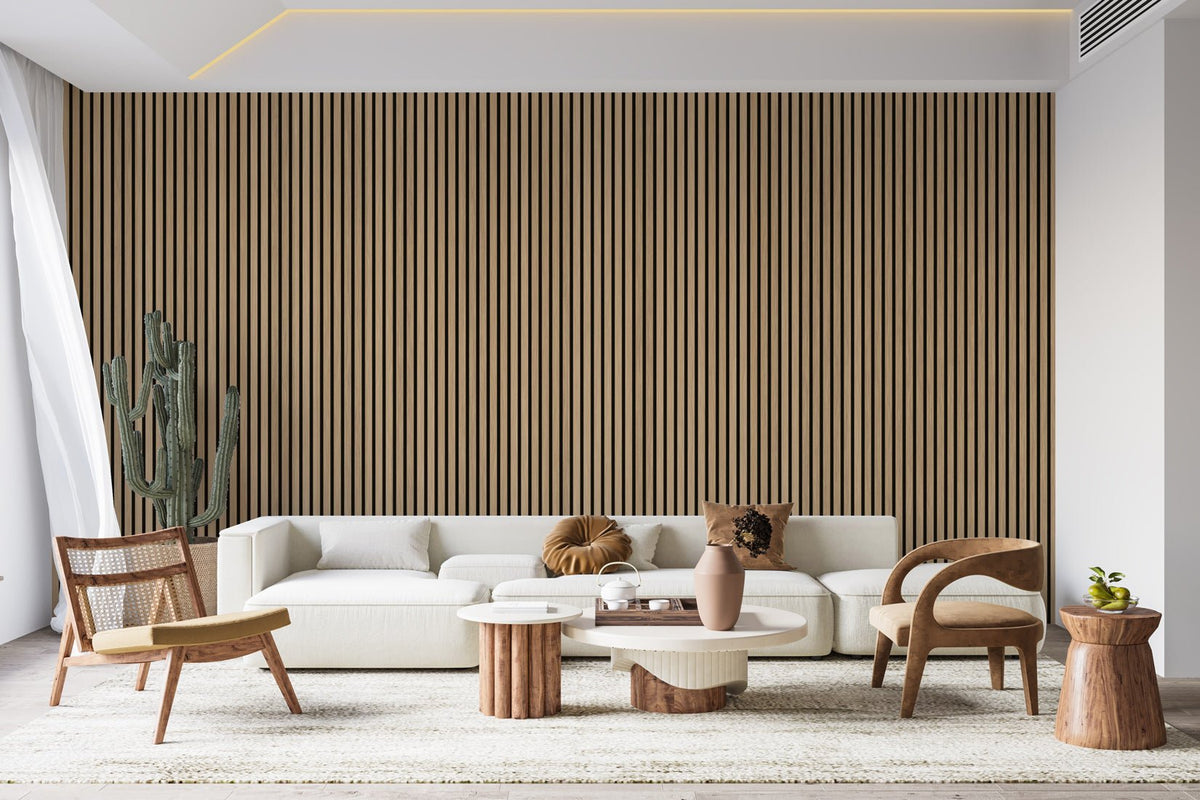 Oak effect wood strip wallpaper