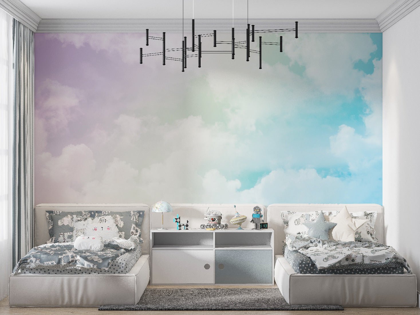 Papier peint enfant nuage soft colors - papier peint sur mesure francais - muralconcept
