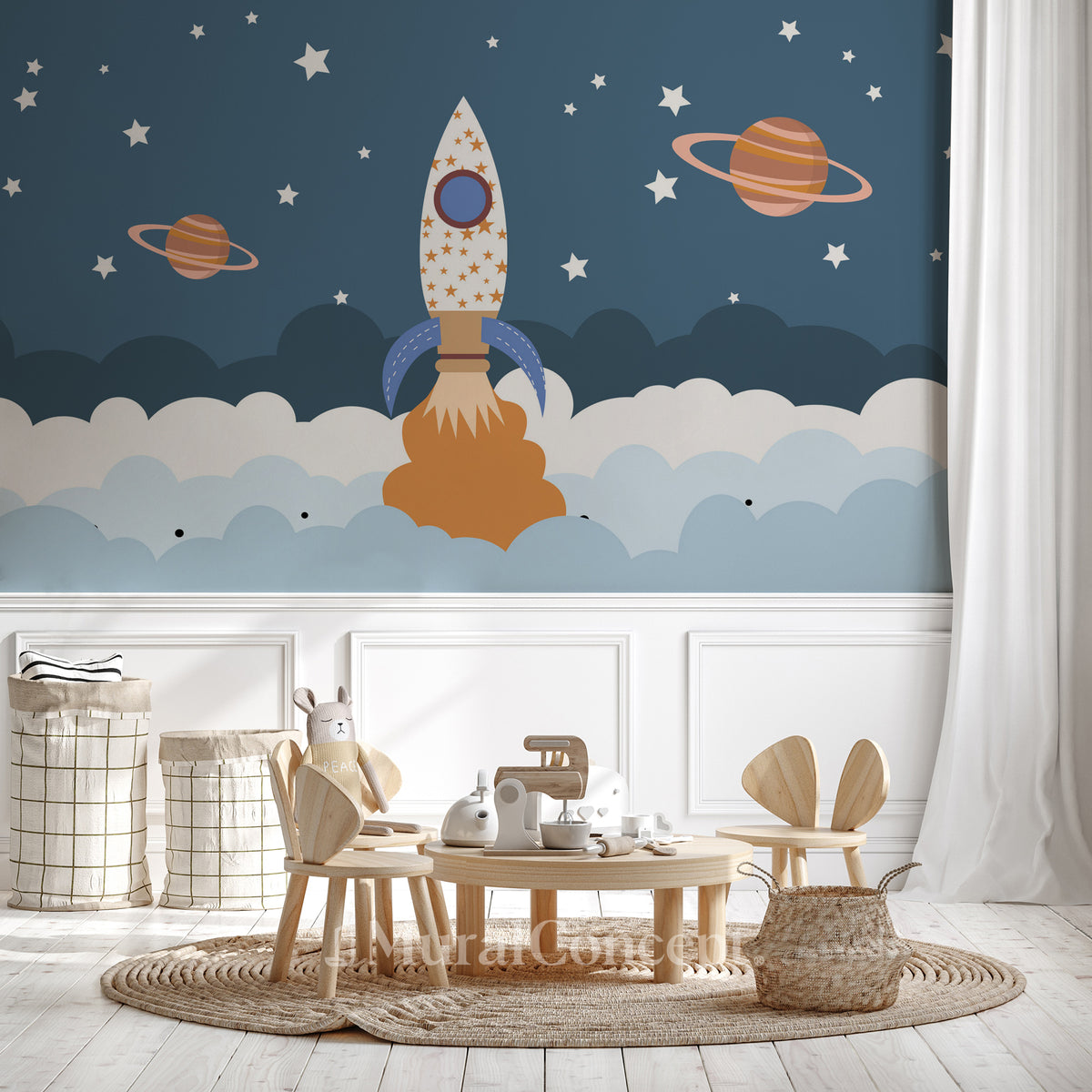 Children's bedroom wallpaper rocket universe space