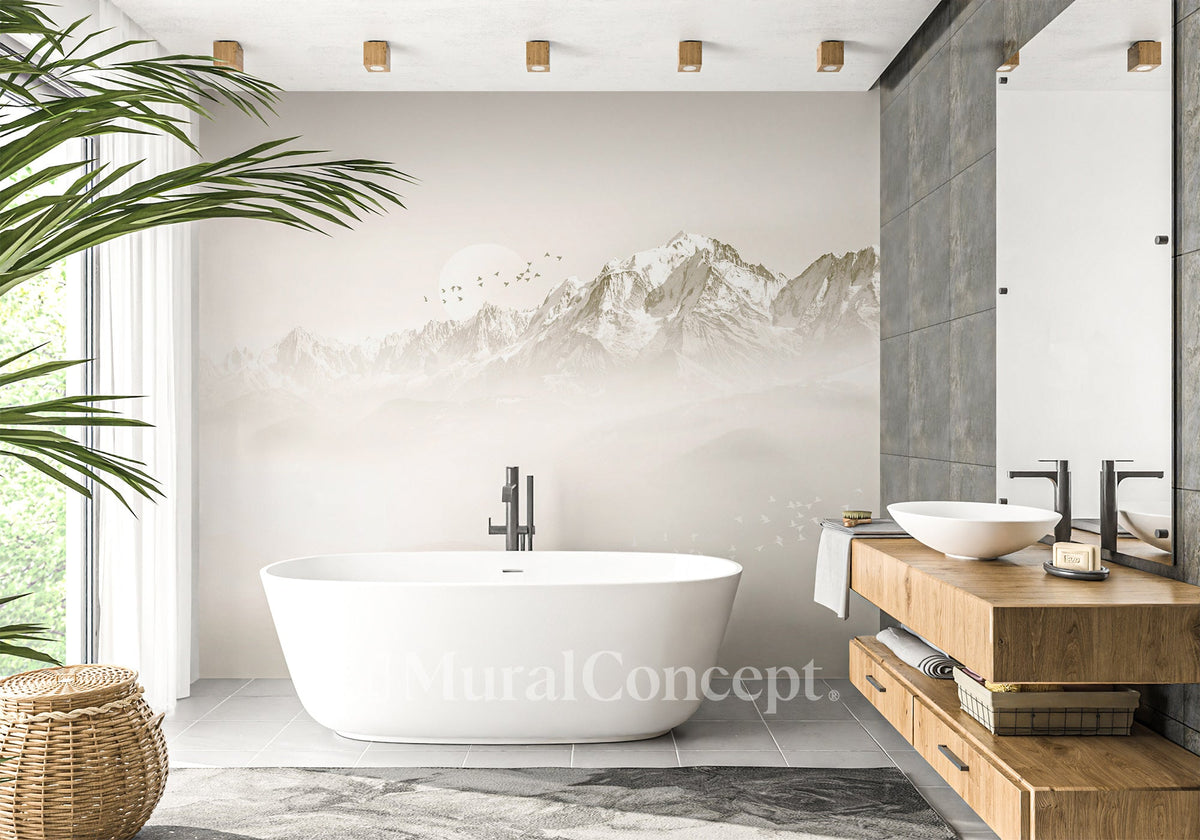 Misty morning Mont Blanc bathroom wallpaper