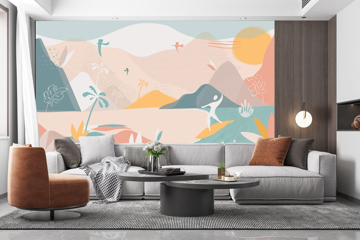 Panoramic art deco beach wallpaper