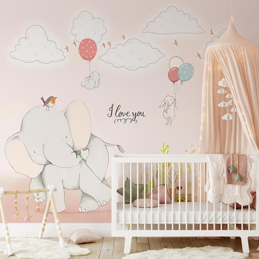 Pink Elephant Baby Room Wallpaper