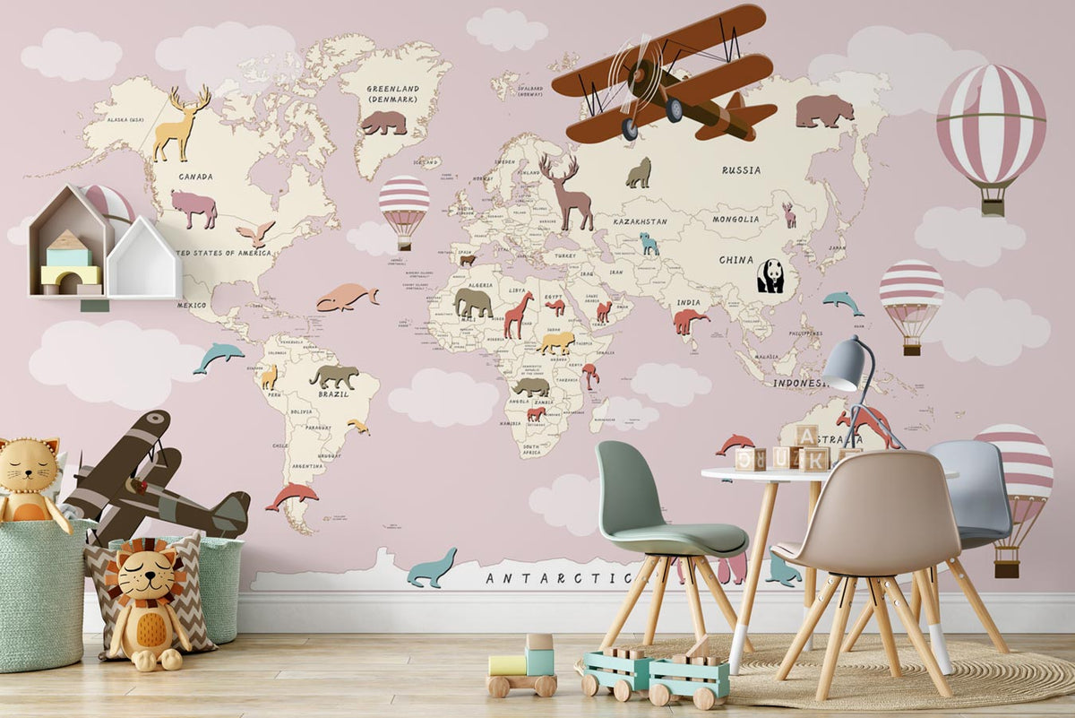 World Map Airplane Girl Wallpaper