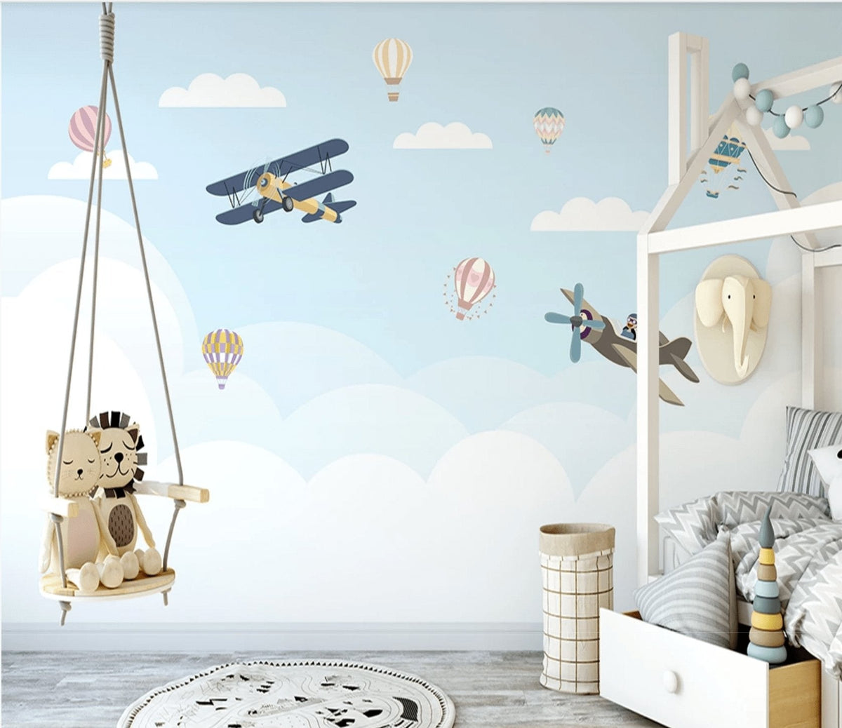 Wallpaper for children's room Airplane Cloud