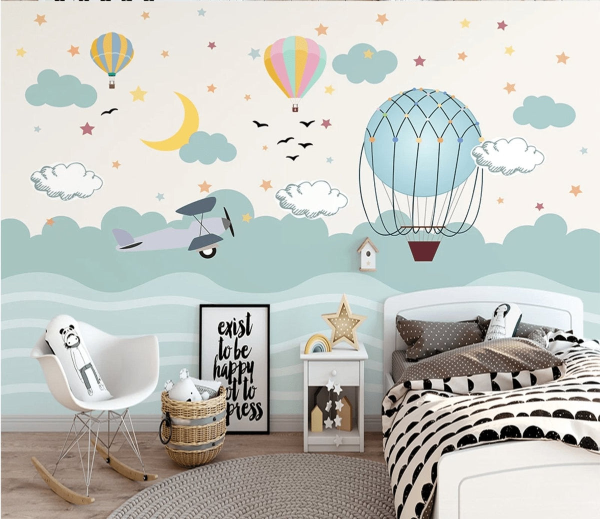 Scandinavian airplane children's bedroom wallpaper