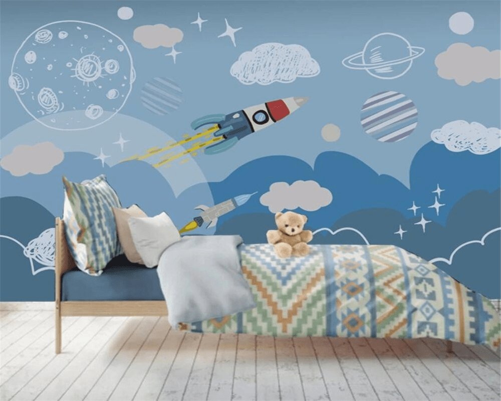 Papier peint enfant fusée espace spatiale - papier peint sur mesure francais - muralconcept
