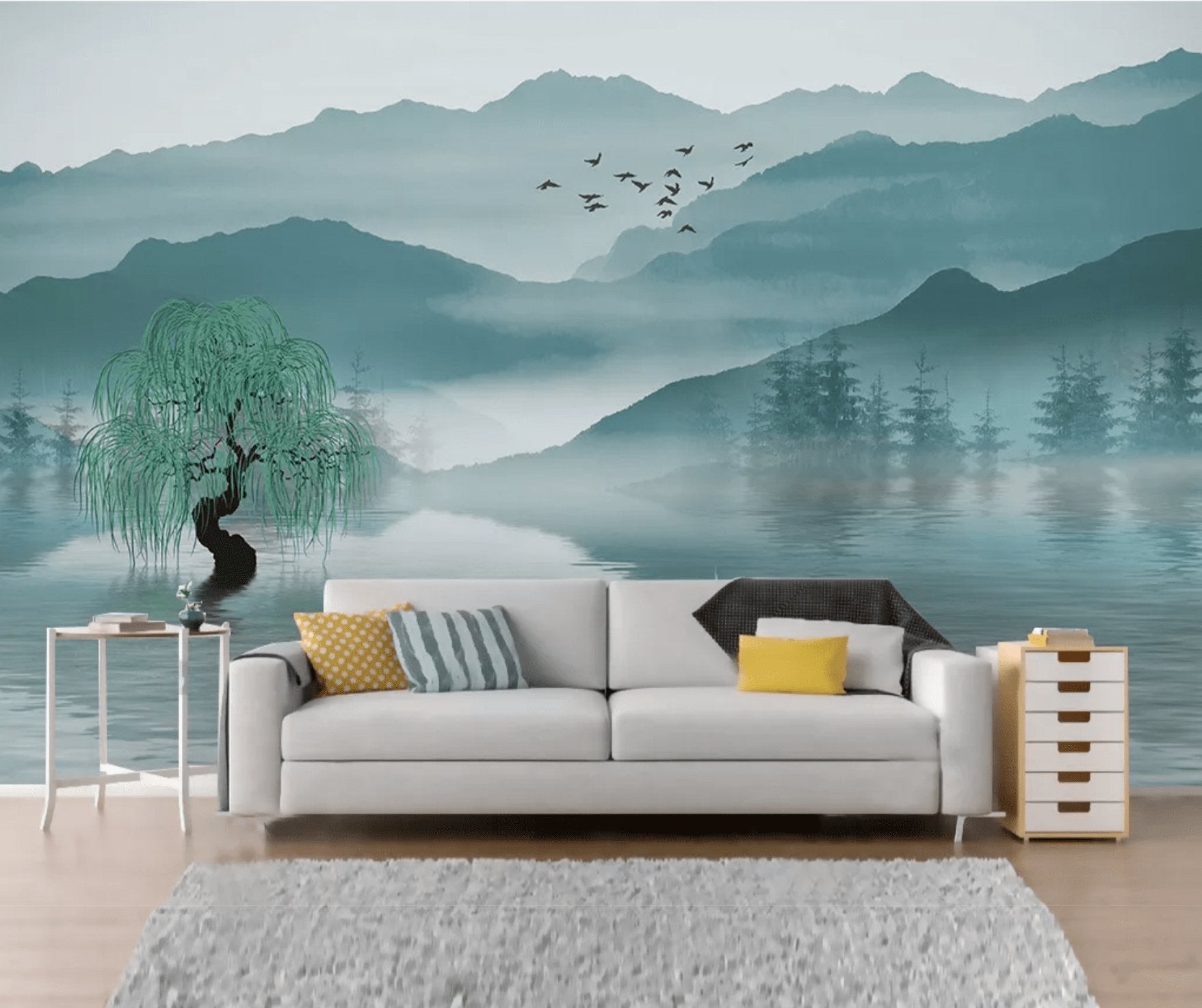 Papier peint entre montagne et lac - papier peint sur mesure francais - muralconcept