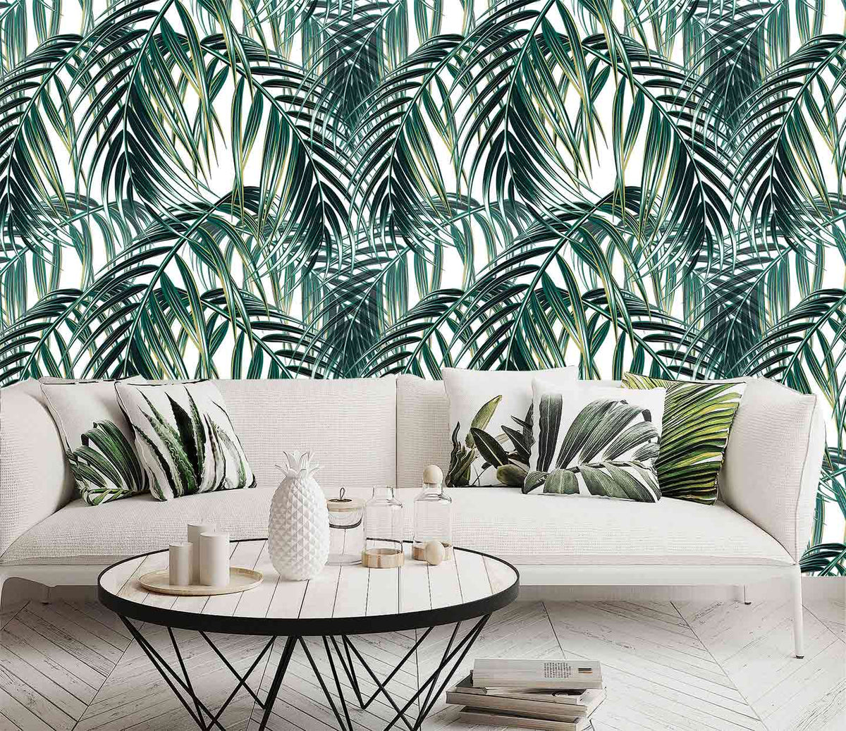 Non-woven wallpaper nature palm leaf