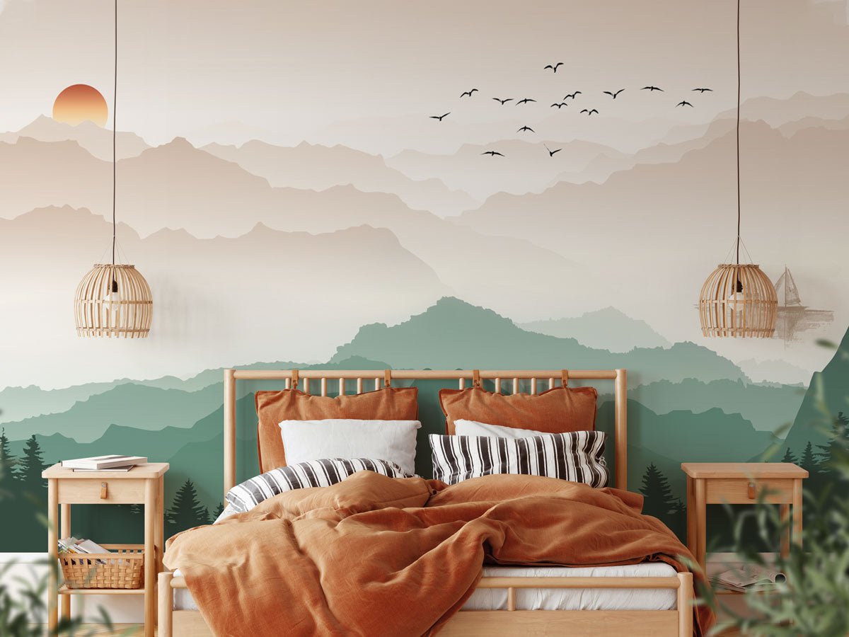 Mountain in mist wallpaper terracotta