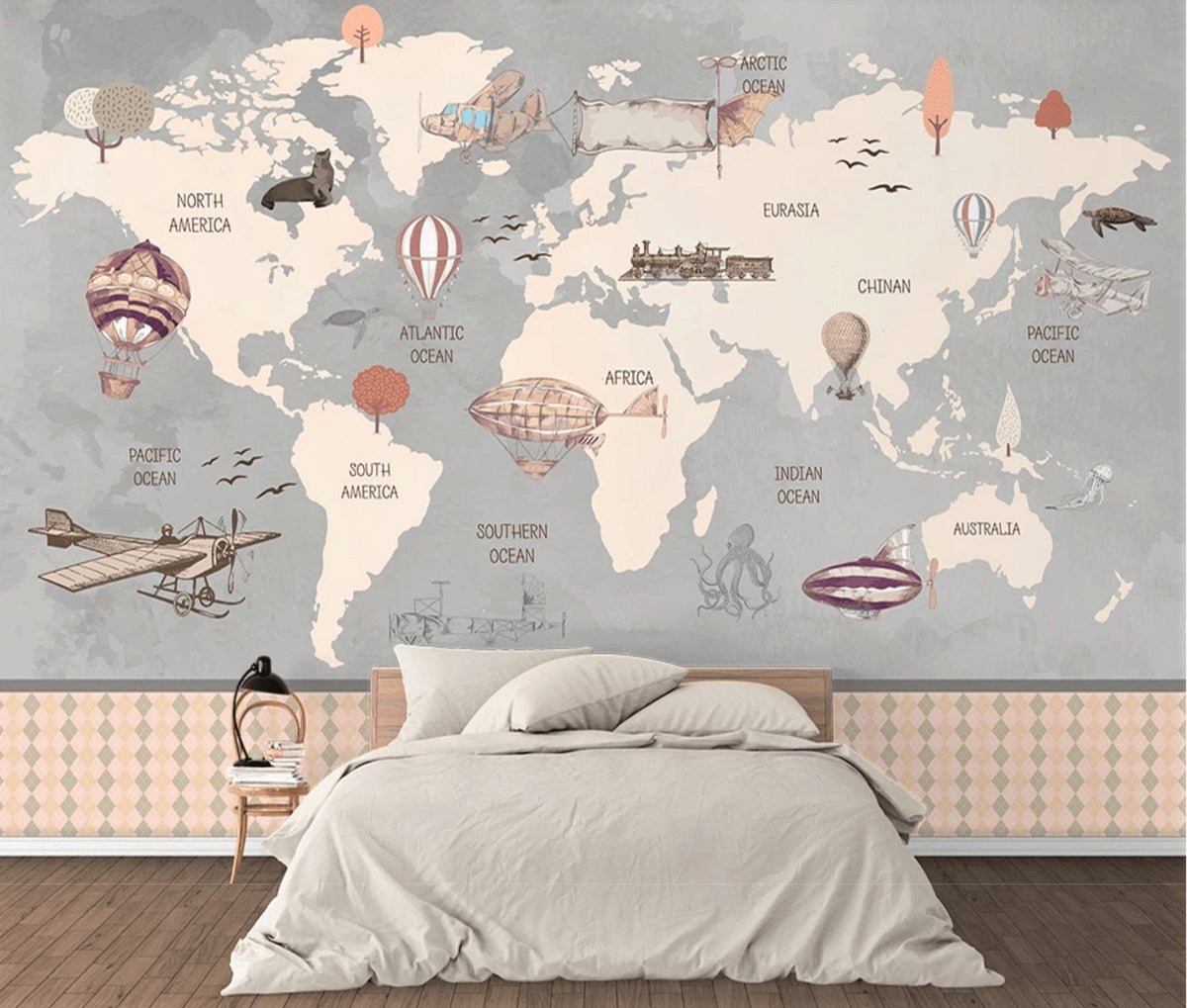 Kids World Map Panoramic Wallpaper