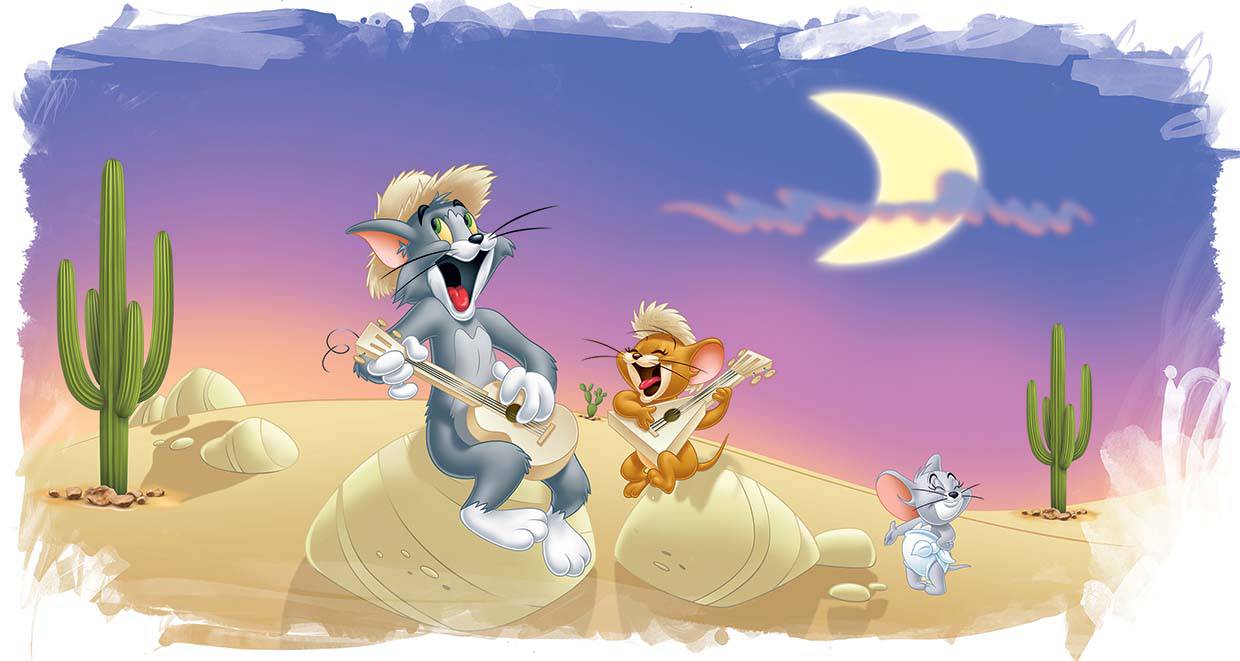 Papier peint panoramique cartoon Tom & Jerry nuit musicale au texas - papier peint sur mesure francais - muralconcept
