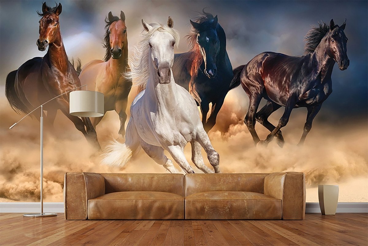 Desert horses panoramic wallpaper