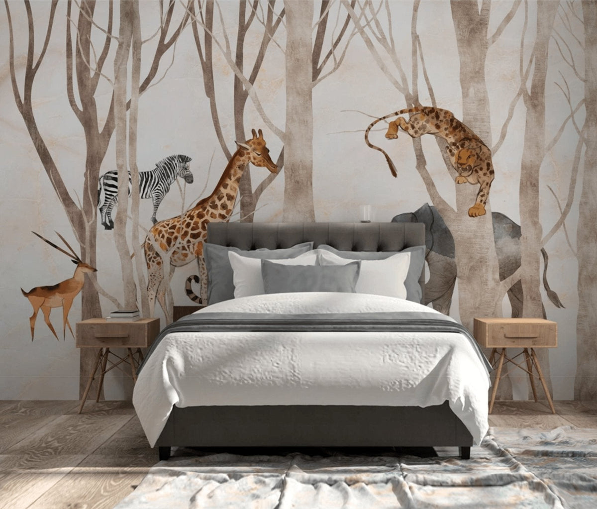 Panoramic children's wallpaper jungle animals & forest