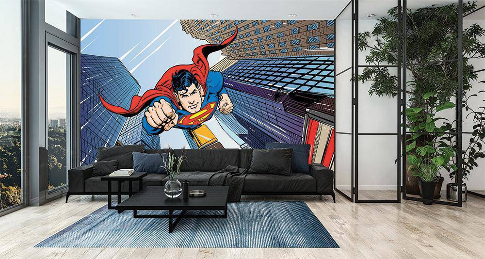 Panoramic wallpaper hero superman comics in the city