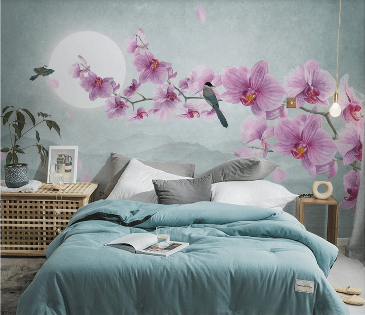 Orchid non-woven panoramic wallpaper